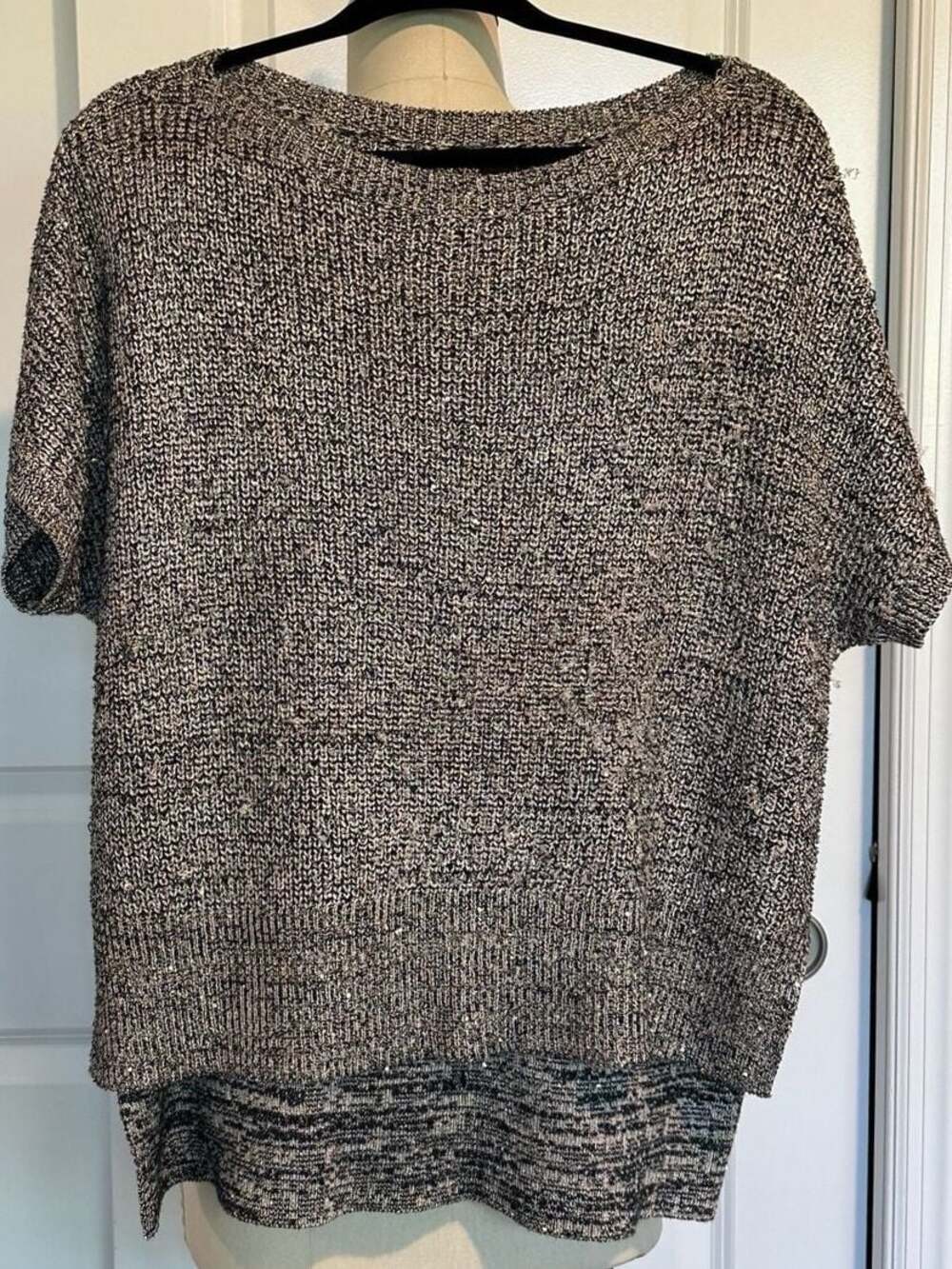 DKNY Jeans Metallic Sequin Knit Short Sleeve Sweater